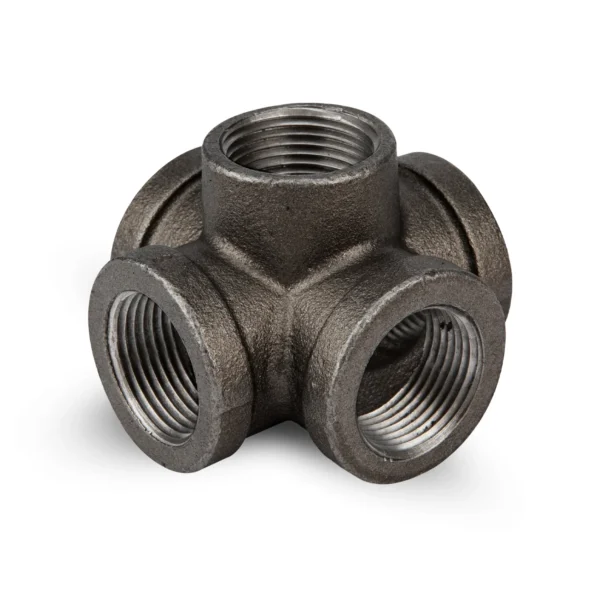 Black Malleable Iron 4 Way Tee / Joint Connectors